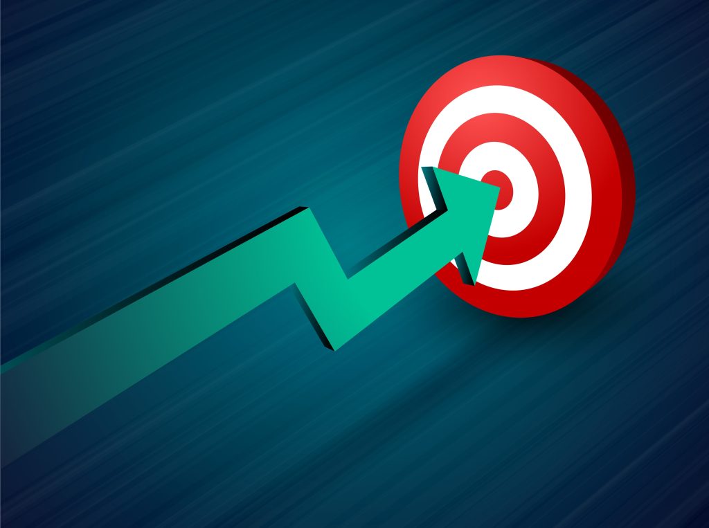 arrow moving towards target business concept background